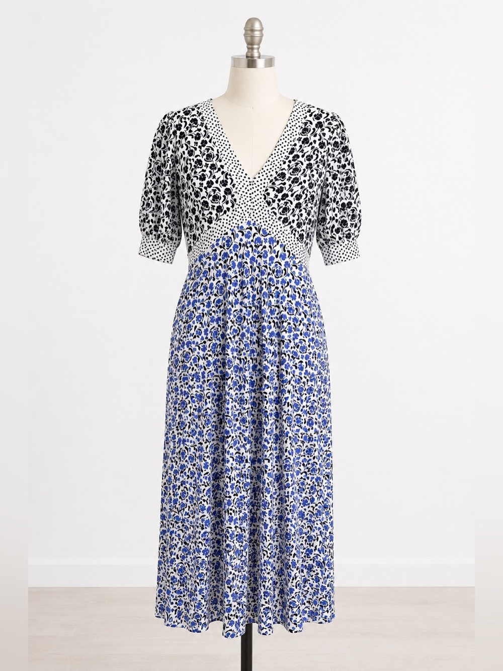 Boden Blue Floral V-Neck Jersey Fit & Flare Dress US 8R